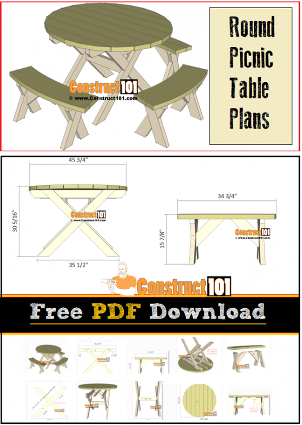 Round Picnic Table Plans PDF Download Construct101