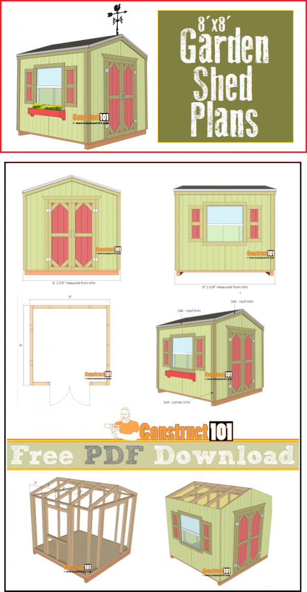 Garden Shed Plans - 8'x8' - PDF Download - Construct101