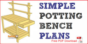Simple potting bench plans free PDF download, material list, and drawings.