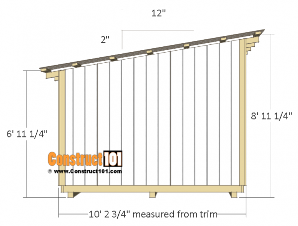 10x12 lean to shed plans - side view.