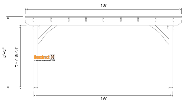12x16 pergola plans, front view.