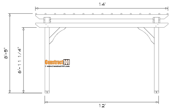 12x16 pergola plans, side view.