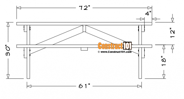 6 foot free picnic table plans, front view.