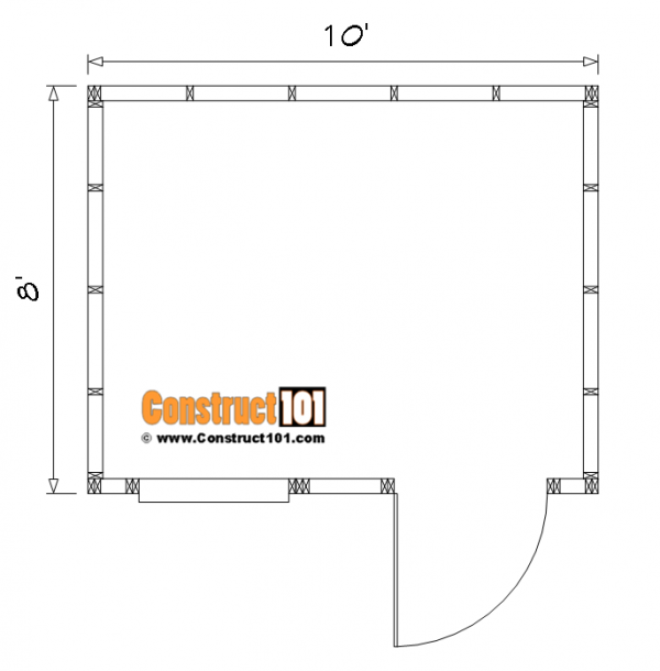 8x10 lean to shed plans, floor view.