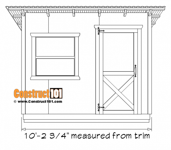 8x10 lean to shed plans, front view.