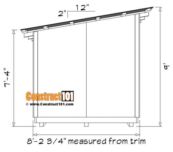 8x8 lean to shed plans, side view