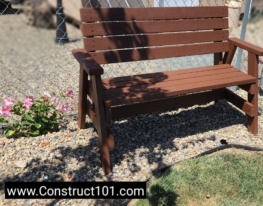 DIY 2x4 outdoor bench plans, free PDF download.