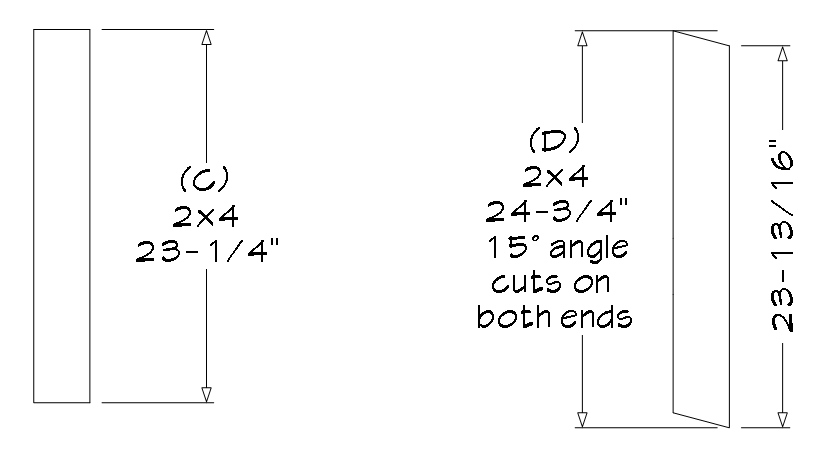 Bench arm support and back legs cutting details. 