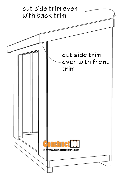DIY 4x8 lean to shed, roof trim installed.
