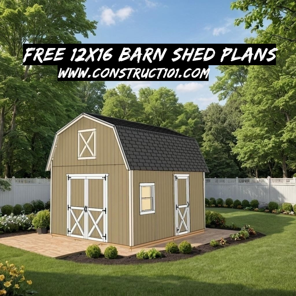 12x16 barn shed plans, DIY build project, PDF download.