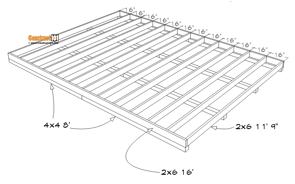 12x16 barn shed plans, floor framing.