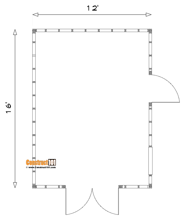 12x16 barn shed plans, floor view.