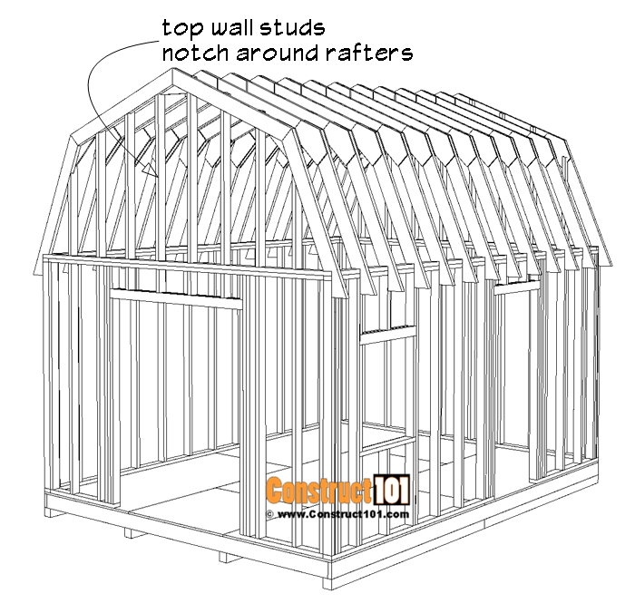 12x16 barn shed plans, top wall studs.