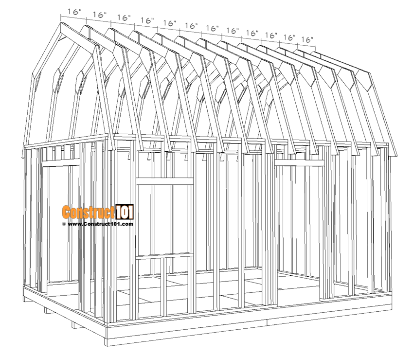 12x16 barn shed plans, truss installed.