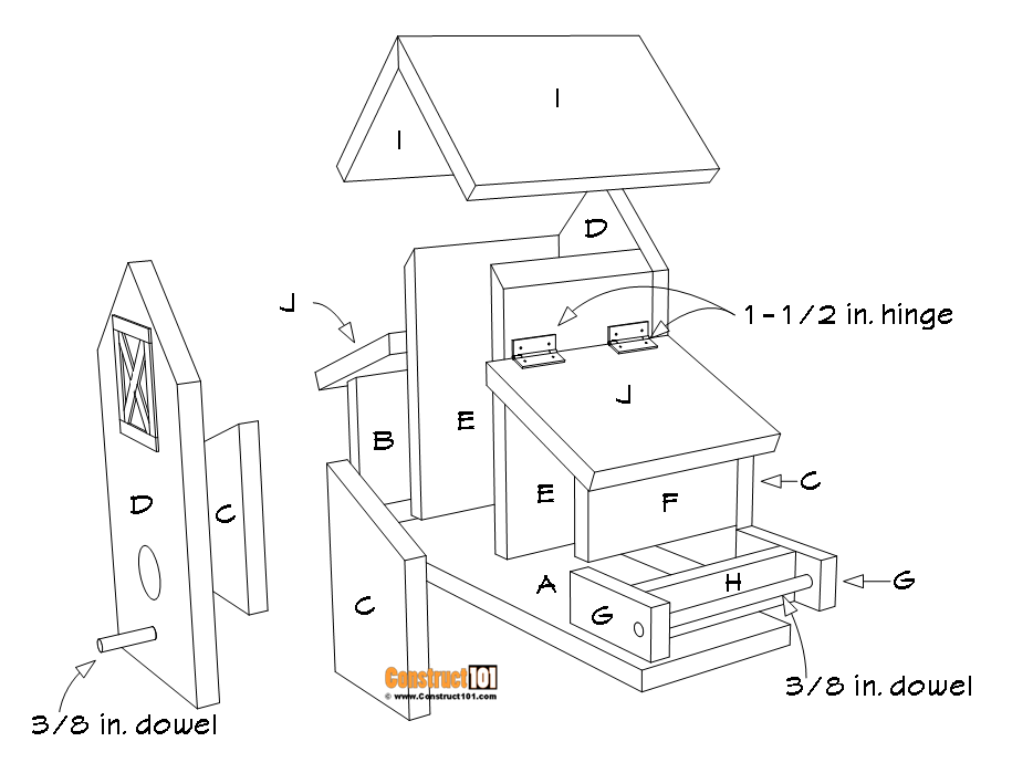 Barn bird house and feeder plans - material list.