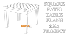 Square patio table plans, DIY 2x4 project, PDF download.