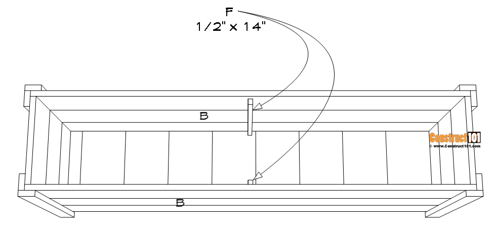 4 ft. rectangular cedar planter box plans part# F front and back brace.
