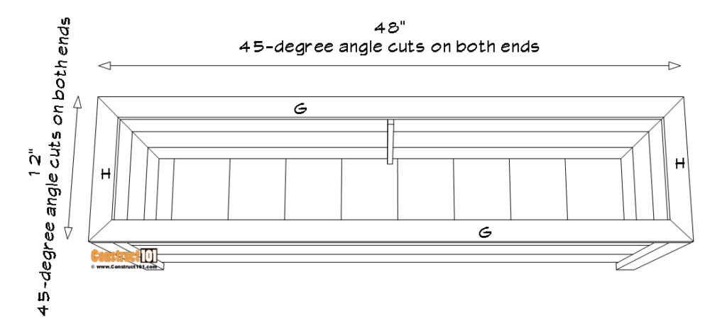 4 ft. rectangular cedar planter box plans part# G,H, trim.