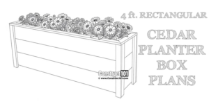 4 ft. rectangular cedar planter box plans, PDF download,