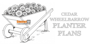 Cedar wheelbarrow planter plans, PDF download, DIY project.